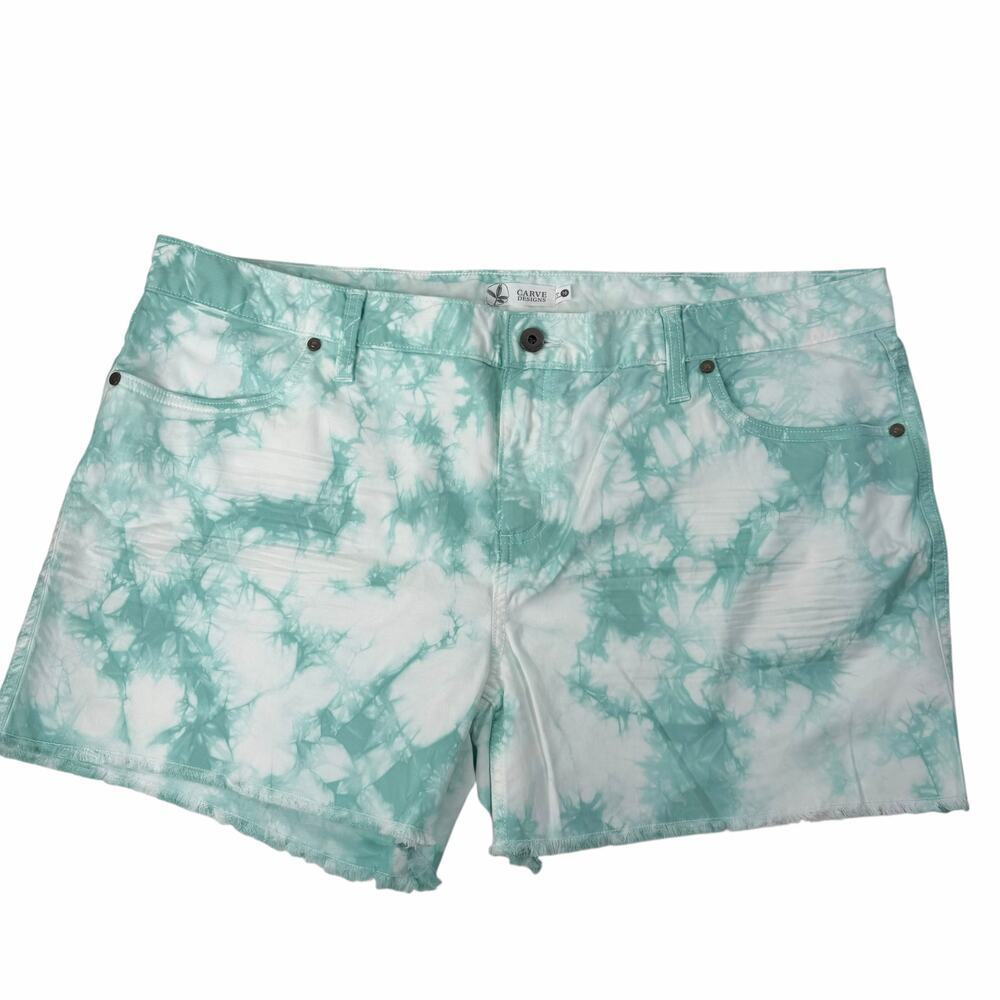 NWOT Carve Designs Seafoam Mint Tie Dye Frayed Hem Stretch Shorts Size 16
